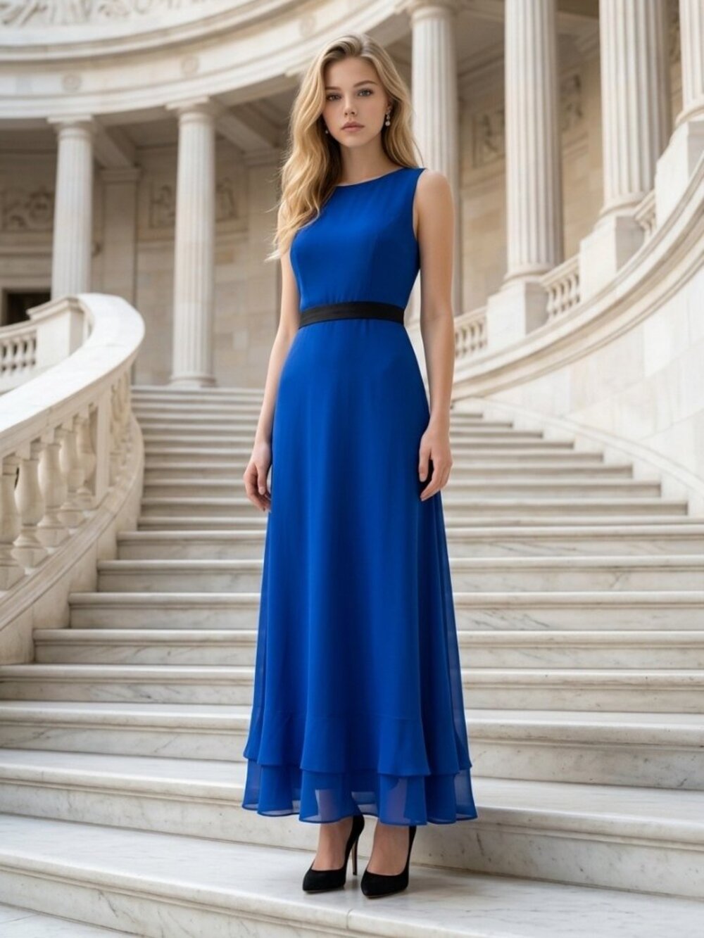 NWT Carolina Herrera Silk Gown Blue Sheer Maxi Dress Size 8